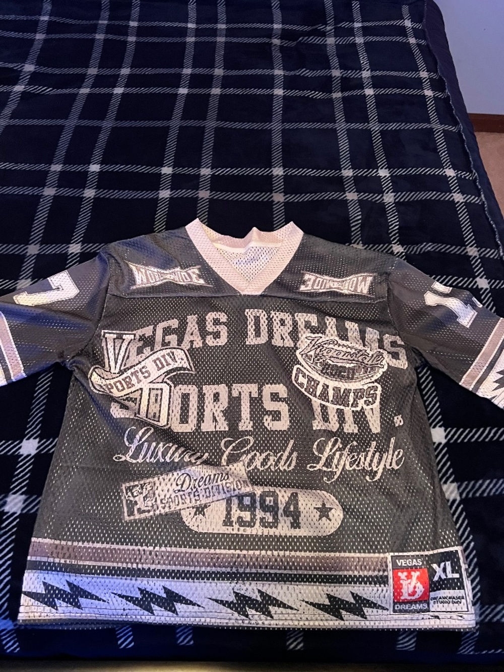 Vegas Dreams Mens Gray Graphic Jersey V Neck t Shirt